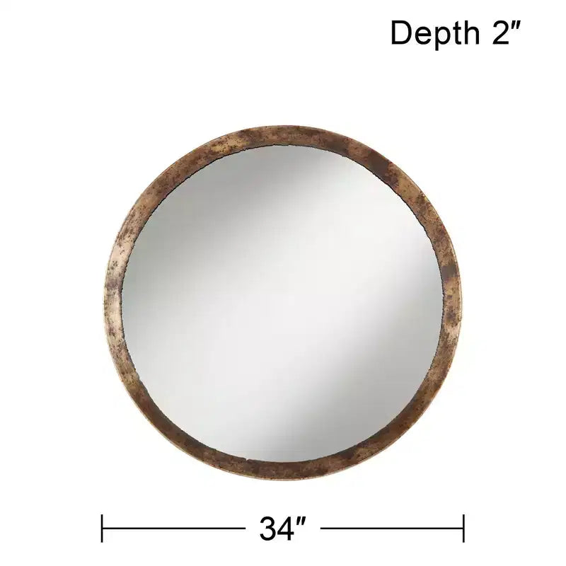 Miroir Mural Décoratif Rond Uttermost Tortin Cadre Métallique Dentelé Martelée Rustique 86 cm de Large pour Salle de Bain Chambre Salon Bureau Entrée