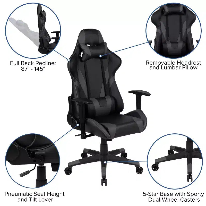 Ensemble bureau de jeu et chaise de jeu inclinable Flash Furniture avec porte-gobelet et crochet pour casque
