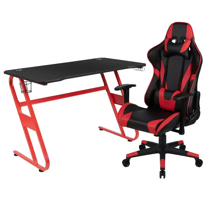 Ensemble bureau de jeu et chaise de jeu inclinable Flash Furniture avec porte-gobelet et crochet pour casque