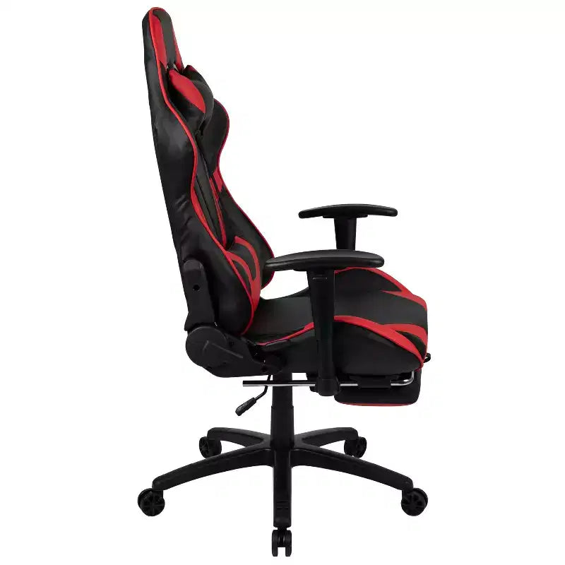 Chaise de jeu Flash Furniture X30 Chaise de bureau ergonomique de course avec dossier entièrement inclinable et repose-pieds coulissant en cuir souple rouge