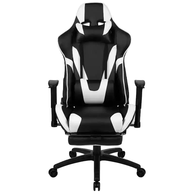 Chaise de jeu Flash Furniture X30 Chaise de bureau ergonomique de course avec dossier entièrement inclinable et repose-pieds coulissant en cuir souple rouge