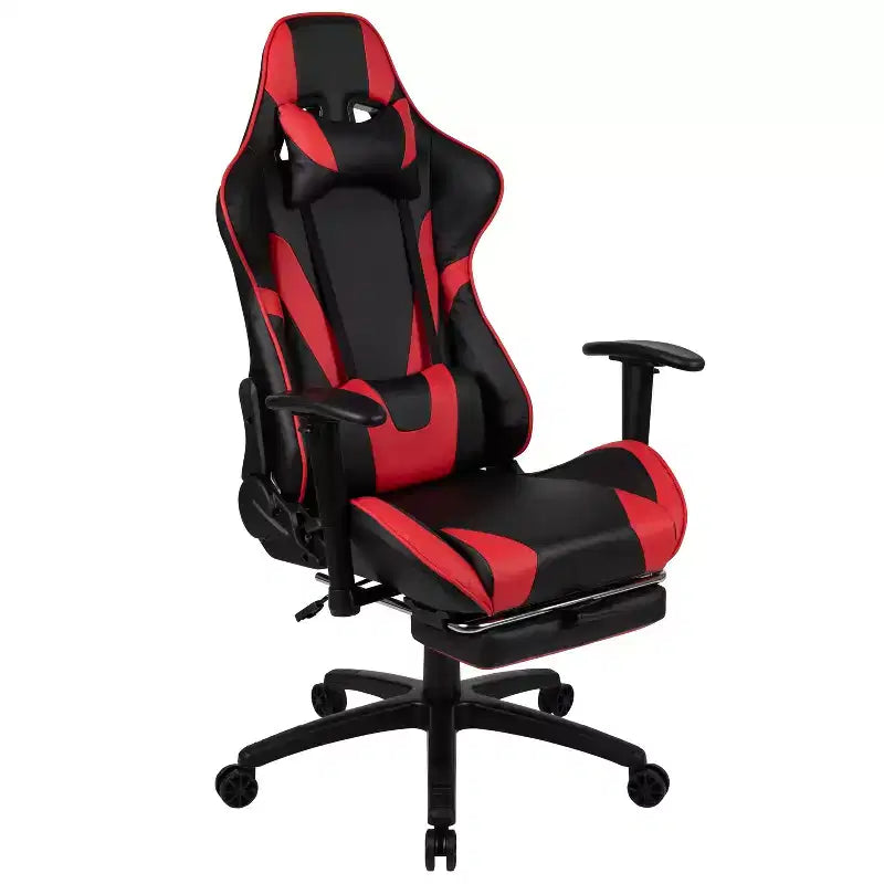 Chaise de jeu Flash Furniture X30 Chaise de bureau ergonomique de course avec dossier entièrement inclinable et repose-pieds coulissant en cuir souple rouge