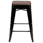 Flash Furniture Tabouret de bar d'intérieur en métal de 61 cm de haut avec assise en bois – Lot de 4 empilables
