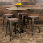 Flash Furniture Tabouret de bar d'intérieur en métal de 61 cm de haut avec assise en bois – Lot de 4 empilables