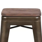 Flash Furniture Tabouret de bar d'intérieur en métal de 61 cm de haut avec assise en bois – Lot de 4 empilables
