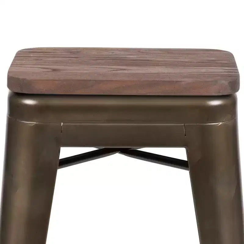 Flash Furniture Tabouret de bar d'intérieur en métal de 61 cm de haut avec assise en bois – Lot de 4 empilables