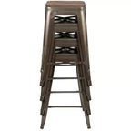 Flash Furniture Tabouret de bar d'intérieur en métal de 61 cm de haut avec assise en bois – Lot de 4 empilables