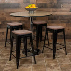 Flash Furniture Tabouret de bar d'intérieur en métal de 61 cm de haut avec assise en bois – Lot de 4 empilables