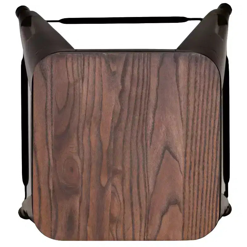 Flash Furniture Tabouret de bar d'intérieur en métal de 61 cm de haut avec assise en bois – Lot de 4 empilables
