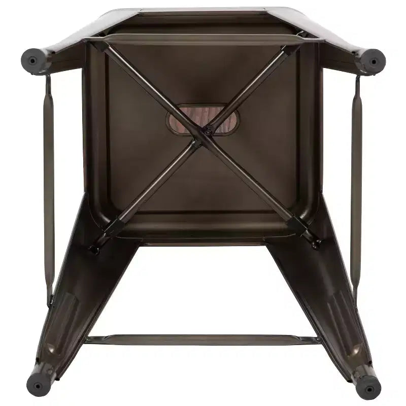 Flash Furniture Tabouret de bar d'intérieur en métal de 61 cm de haut avec assise en bois – Lot de 4 empilables