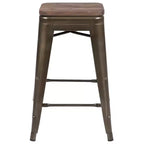 Flash Furniture Tabouret de bar d'intérieur en métal de 61 cm de haut avec assise en bois – Lot de 4 empilables
