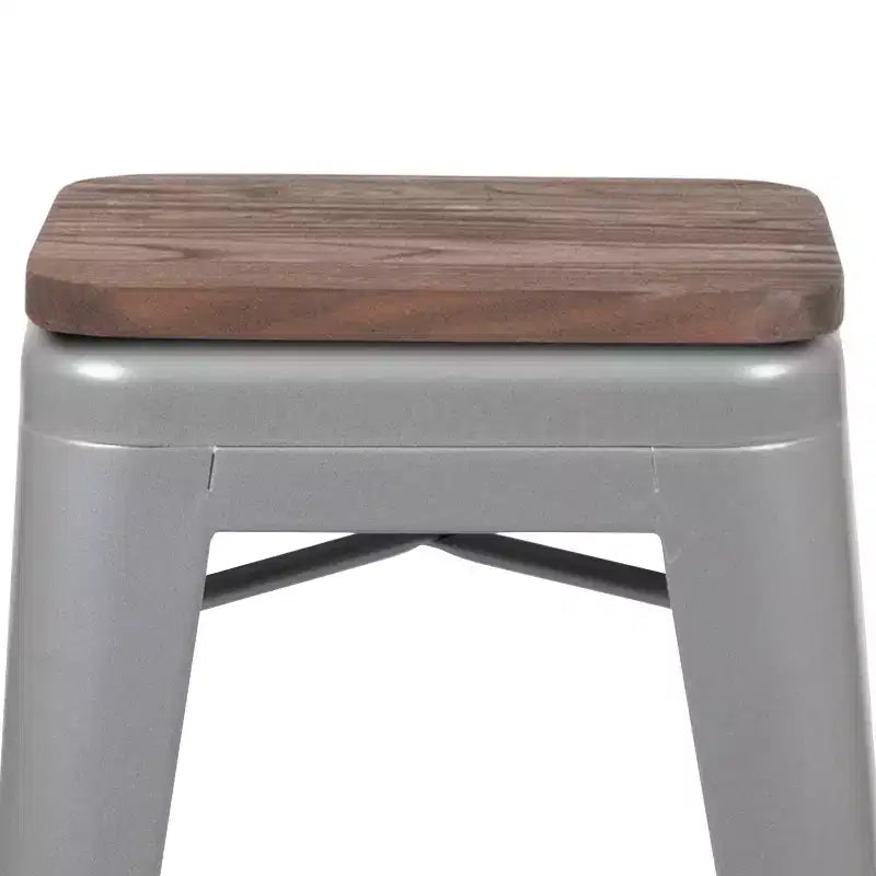 Flash Furniture Tabouret de bar d'intérieur en métal de 61 cm de haut avec assise en bois – Lot de 4 empilables