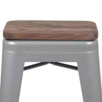 Flash Furniture Tabouret de bar d'intérieur en métal de 61 cm de haut avec assise en bois – Lot de 4 empilables