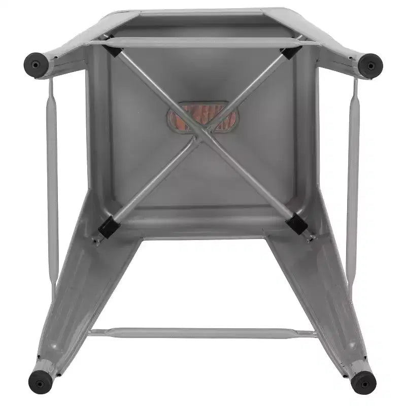 Flash Furniture Tabouret de bar d'intérieur en métal de 61 cm de haut avec assise en bois – Lot de 4 empilables
