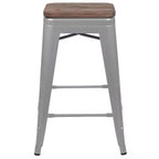 Flash Furniture Tabouret de bar d'intérieur en métal de 61 cm de haut avec assise en bois – Lot de 4 empilables