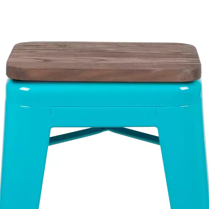 Flash Furniture Tabouret de bar d'intérieur en métal de 61 cm de haut avec assise en bois – Lot de 4 empilables