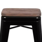 Flash Furniture Tabouret de bar d'intérieur en métal de 61 cm de haut avec assise en bois – Lot de 4 empilables