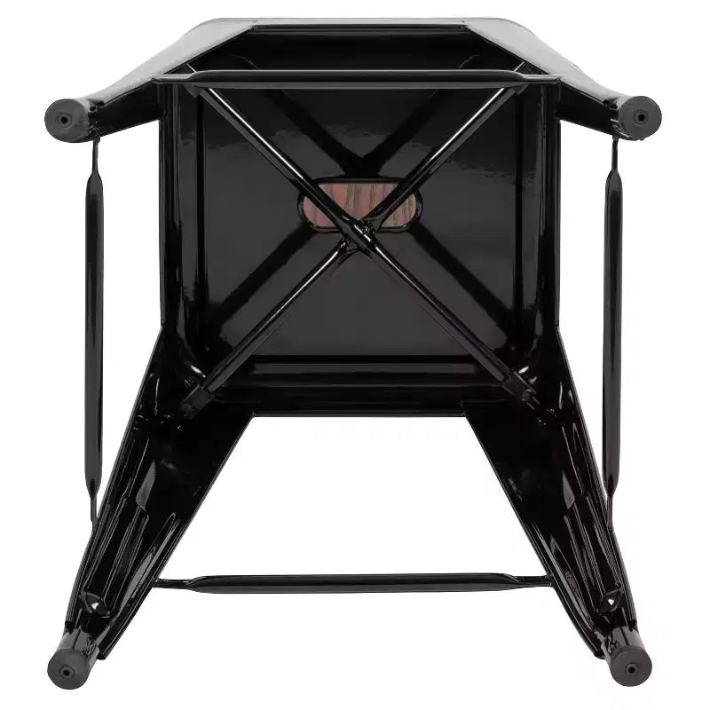 Flash Furniture Tabouret de bar d'intérieur en métal de 61 cm de haut avec assise en bois – Lot de 4 empilables