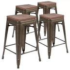 Flash Furniture Tabouret de bar d'intérieur en métal de 61 cm de haut avec assise en bois – Lot de 4 empilables