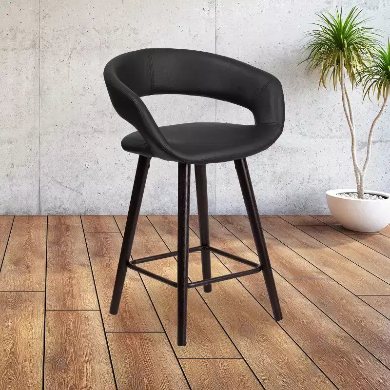 Tabouret de comptoir Flash Furniture Brynn Series, hauteur de comptoir 61 cm, contemporain, en vinyle, dossier arrondi, structure en bois couleur cappuccino