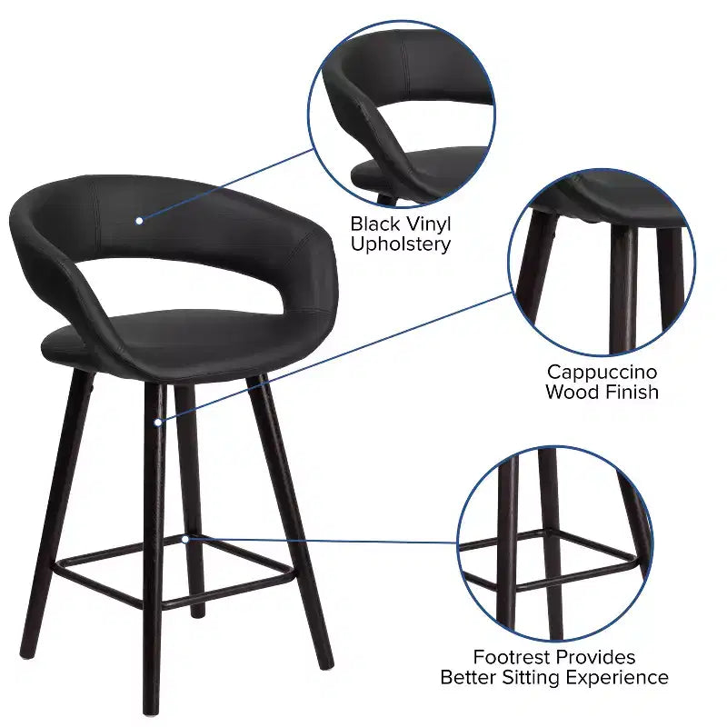 Tabouret de comptoir Flash Furniture Brynn Series, hauteur de comptoir 61 cm, contemporain, en vinyle, dossier arrondi, structure en bois couleur cappuccino