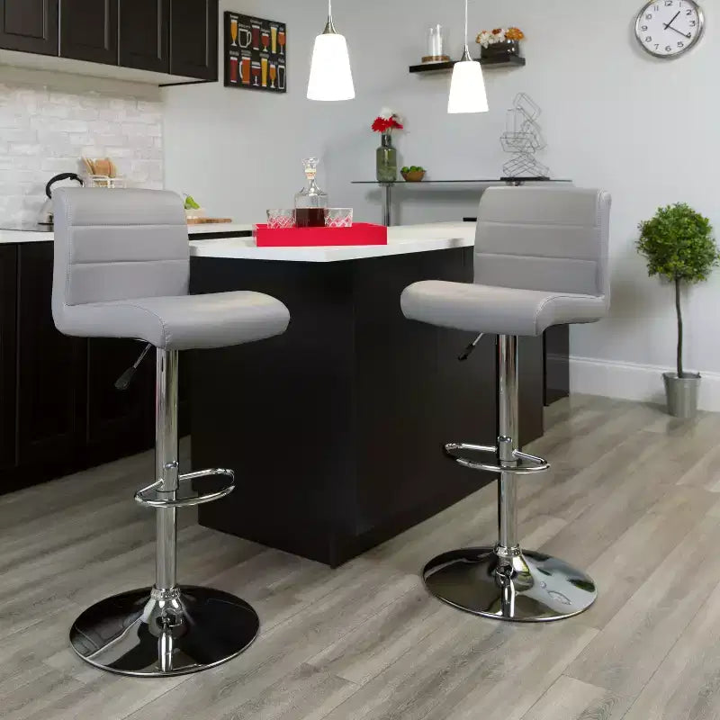 Tabouret de bar contemporain Flash Furniture en vinyle réglable en hauteur avec assise roulée et base chromée