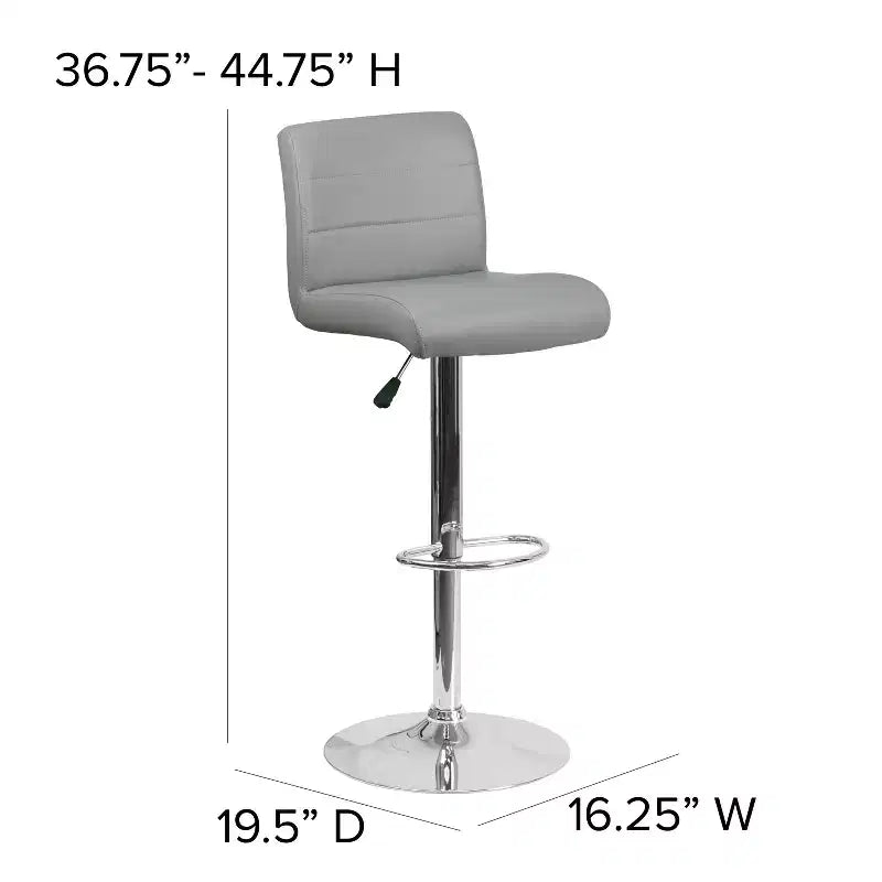 Tabouret de bar contemporain Flash Furniture en vinyle réglable en hauteur avec assise roulée et base chromée