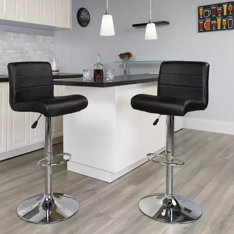 Tabouret de bar contemporain Flash Furniture en vinyle réglable en hauteur avec assise roulée et base chromée