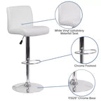 Tabouret de bar contemporain Flash Furniture en vinyle réglable en hauteur avec assise roulée et base chromée