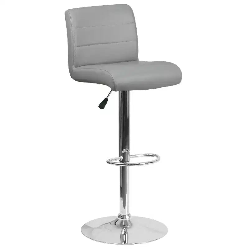 Tabouret de bar contemporain Flash Furniture en vinyle réglable en hauteur avec assise roulée et base chromée