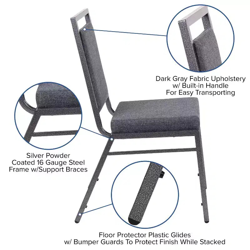 Chaise de banquet empilable Flash Furniture HERCULES avec dossier carré et cadre Silvervein