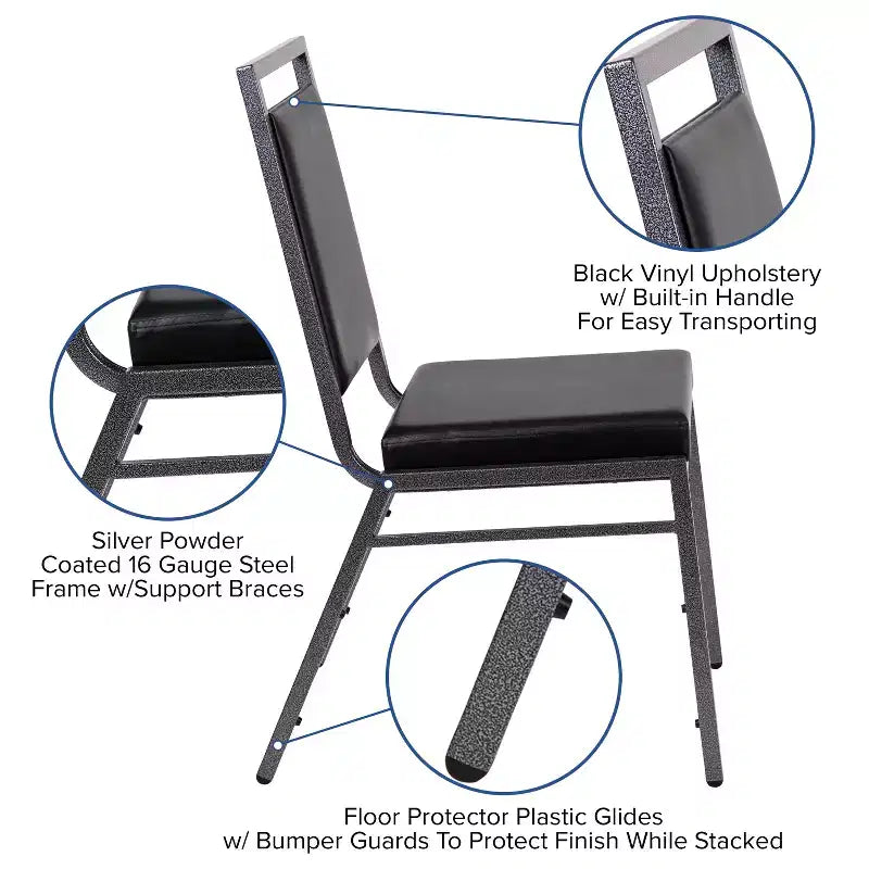 Chaise de banquet empilable Flash Furniture HERCULES avec dossier carré et cadre Silvervein