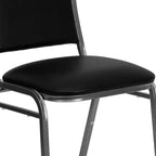 Chaise de banquet empilable Flash Furniture série HERCULES en vinyle noir - Cadre veiné argenté