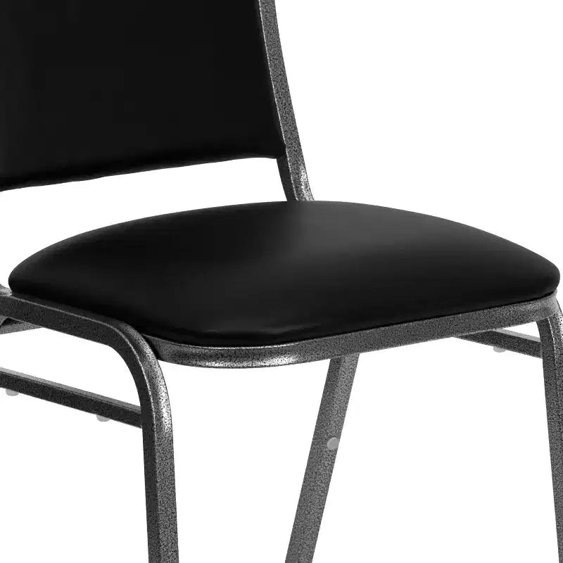 Chaise de banquet empilable Flash Furniture série HERCULES en vinyle noir - Cadre veiné argenté