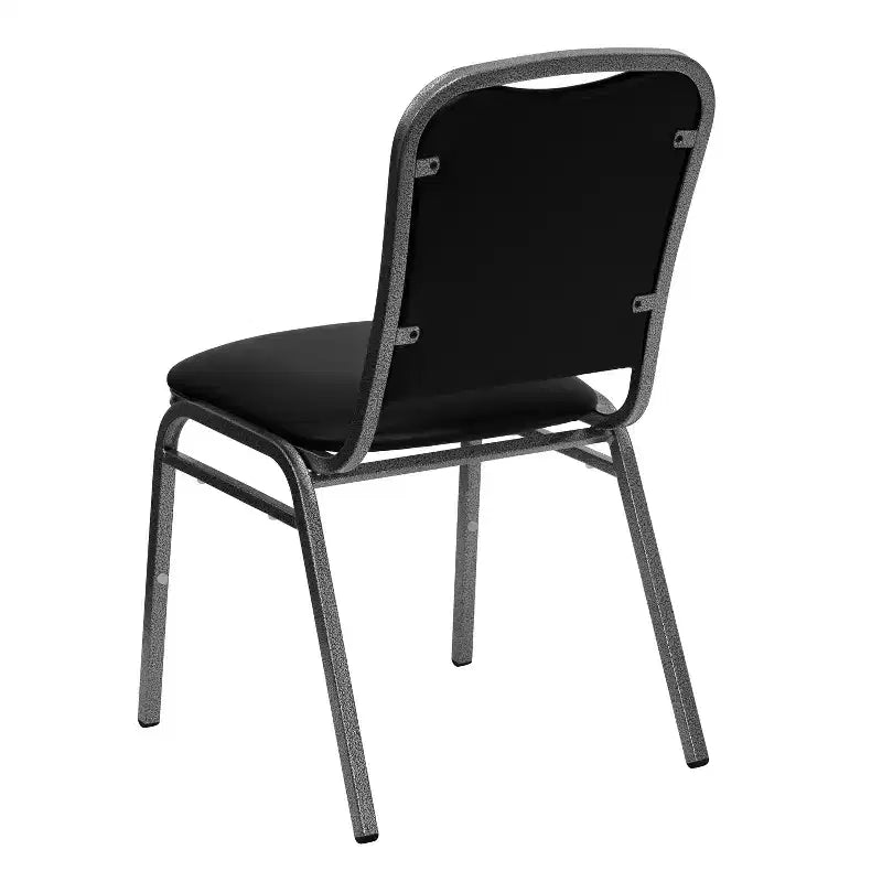 Chaise de banquet empilable Flash Furniture série HERCULES en vinyle noir - Cadre veiné argenté