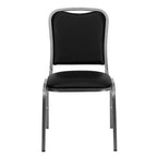 Chaise de banquet empilable Flash Furniture série HERCULES en vinyle noir - Cadre veiné argenté