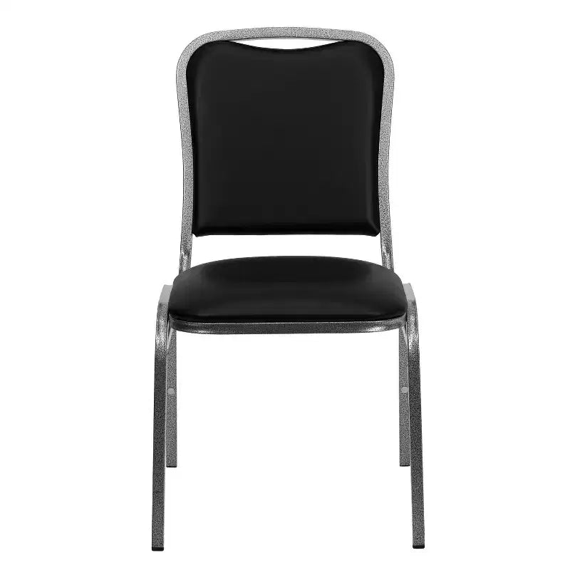 Chaise de banquet empilable Flash Furniture série HERCULES en vinyle noir - Cadre veiné argenté