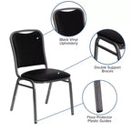 Chaise de banquet empilable Flash Furniture série HERCULES en vinyle noir - Cadre veiné argenté