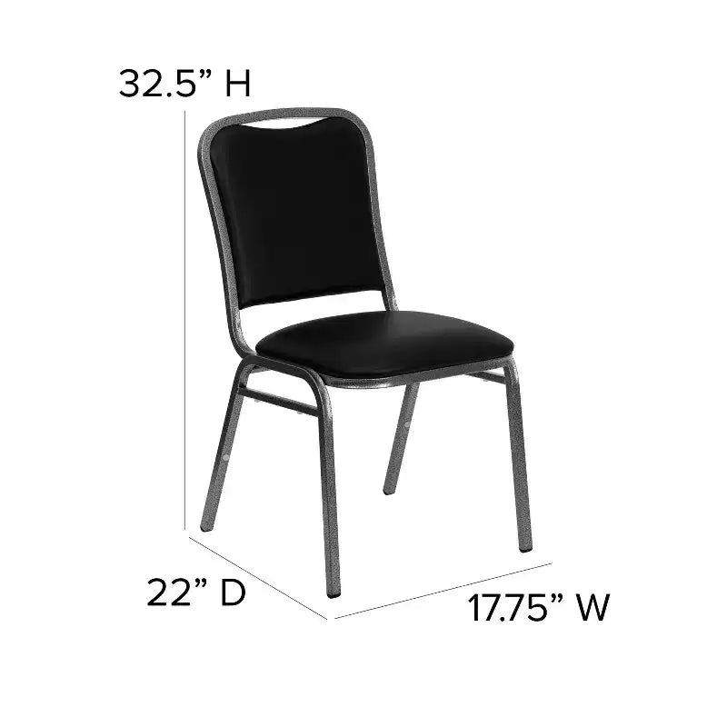 Chaise de banquet empilable Flash Furniture série HERCULES en vinyle noir - Cadre veiné argenté