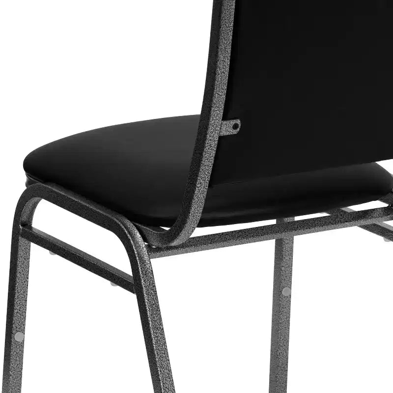 Chaise de banquet empilable Flash Furniture série HERCULES en vinyle noir - Cadre veiné argenté