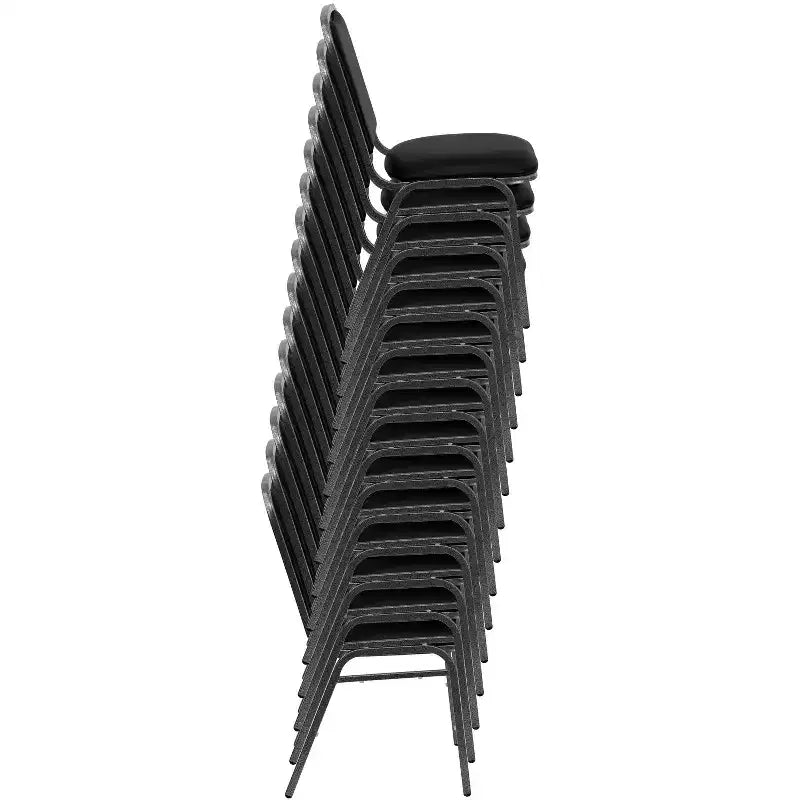 Chaise de banquet empilable Flash Furniture série HERCULES en vinyle noir - Cadre veiné argenté