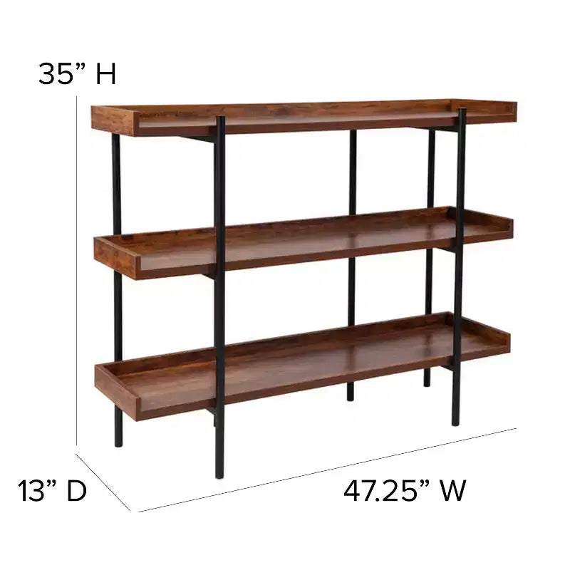 Étagère de rangement Emma et Oliver à 3 niveaux de 89 cm de hauteur, avec finition grain de bois rustique