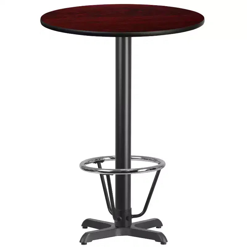 Table de bar ronde en stratifié Emma et Oliver 30 avec base de repose-pieds 22x22