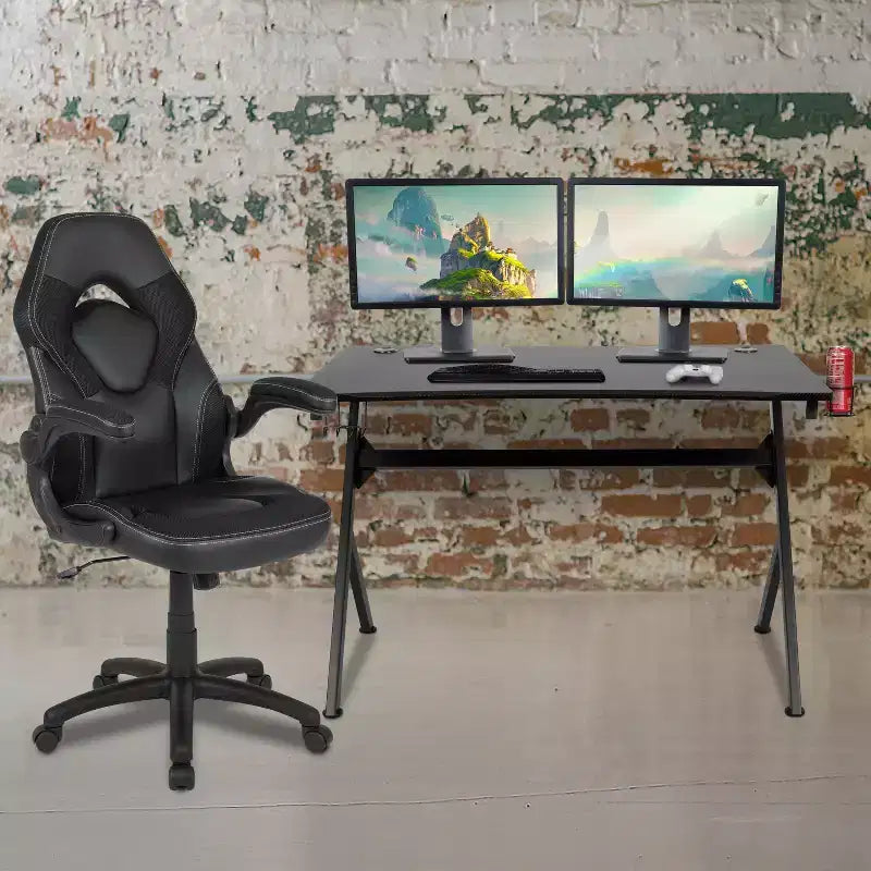 Ensemble bureau gamer et chaise de course Flash Furniture avec porte-gobelet, support de casque et 2 trous de gestion des câbles