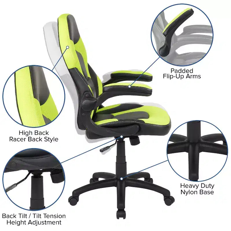 Ensemble bureau gamer et chaise de course Flash Furniture avec porte-gobelet, support de casque et 2 trous de gestion des câbles