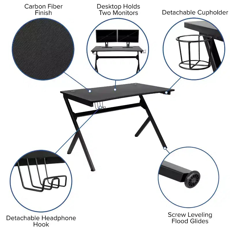 Ensemble bureau gamer et chaise de course Flash Furniture avec porte-gobelet, support de casque et 2 trous de gestion des câbles