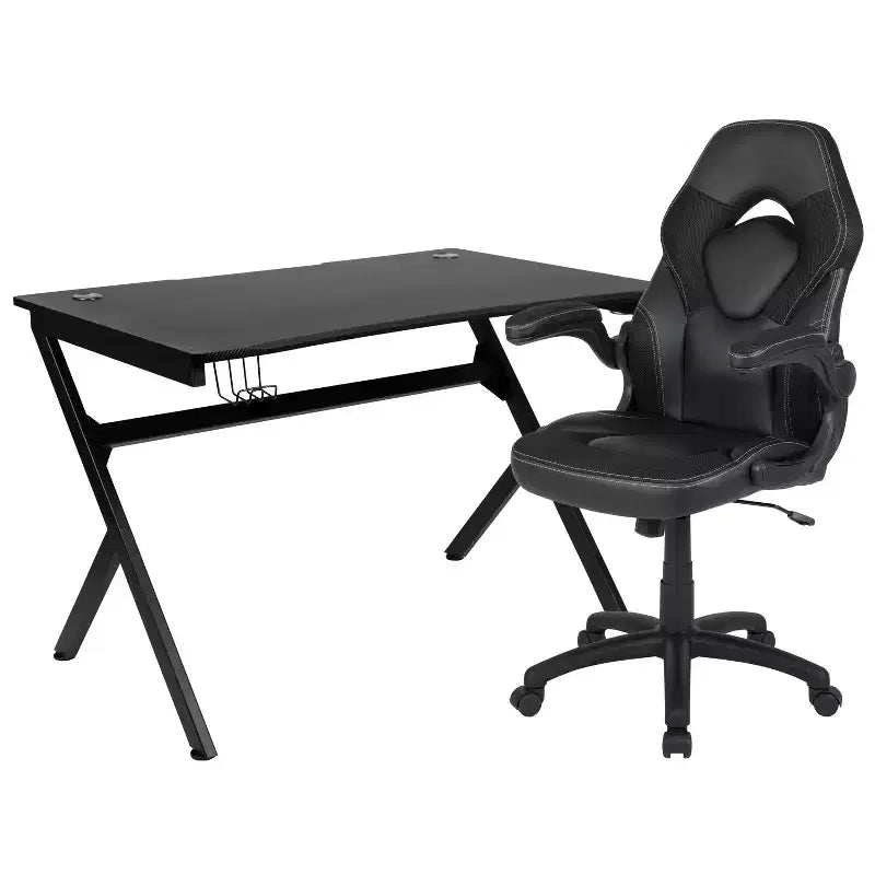Ensemble bureau gamer et chaise de course Flash Furniture avec porte-gobelet, support de casque et 2 trous de gestion des câbles