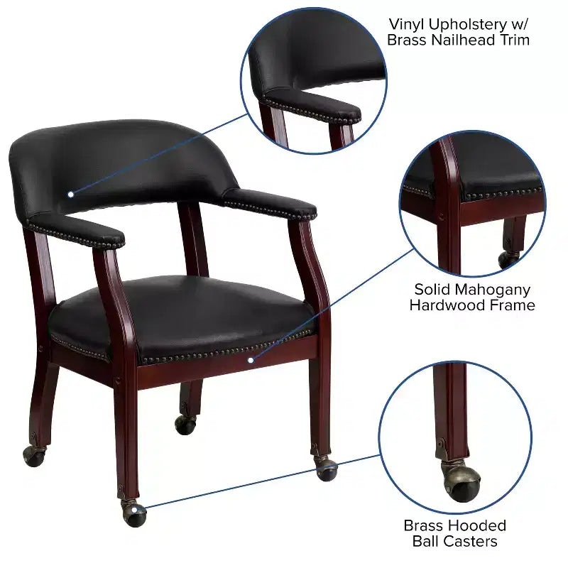 Fauteuil de conférence Emma et Oliver avec clous décoratifs et roulettes