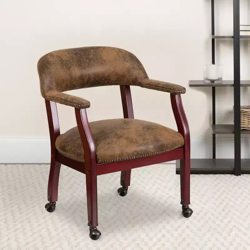 Fauteuil de conférence Emma et Oliver avec clous décoratifs et roulettes