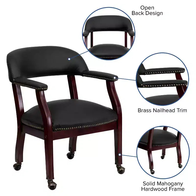 Fauteuil de conférence Emma et Oliver avec clous décoratifs et roulettes